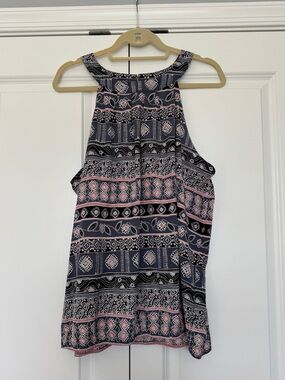 LOFT Sleeveless Patterned Blouse Burgundy and Black Size XL